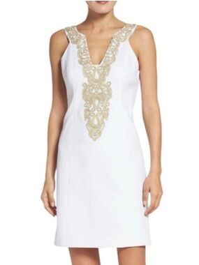 NWT Lilly Pulitzer Suzette Shift Dress White & Gold